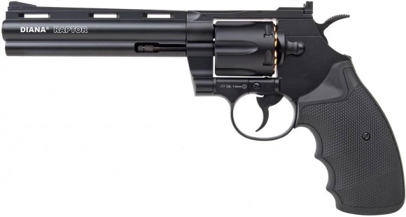 Pneumatischer Revolver Diana Raptor. Die Lauflänge beträgt 6 Zoll. Kal. 4,5 mm