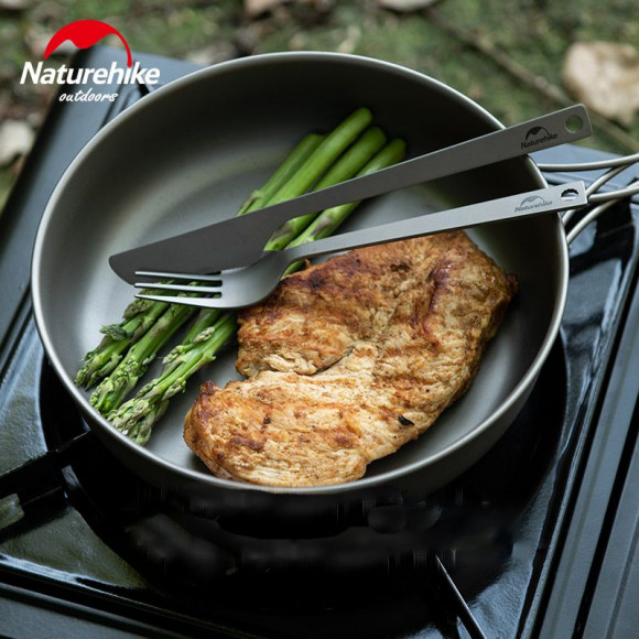 Zestaw sztućców (łyżka, widelec, nóż) wykonany z tytanu Naturehike NH19T011-D, szary z torbą